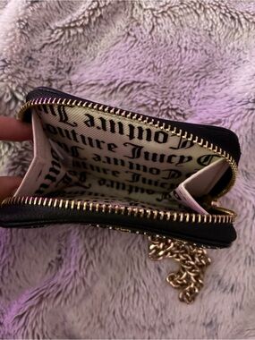 Juicy Couture Black Mini Zip Coin Purse with Gold Chain